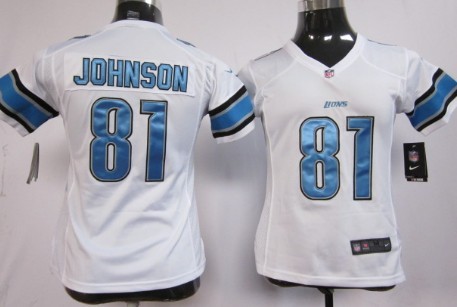 youth's Jerseys Detroit Lions 81 Calvin Johnson White Nike Game